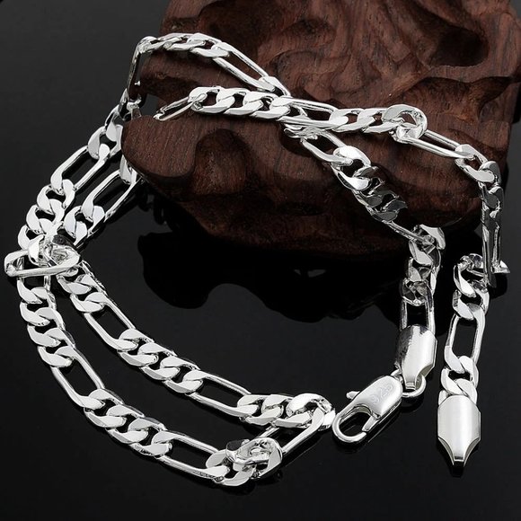 Awesome Figaro Link 20 Inch Chain Long 6mm Wide Stamped Solid Sterling Silver